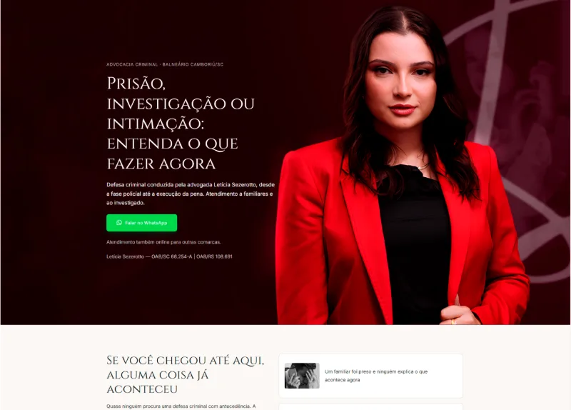 Site da advogada criminalista Letícia Sezerotto